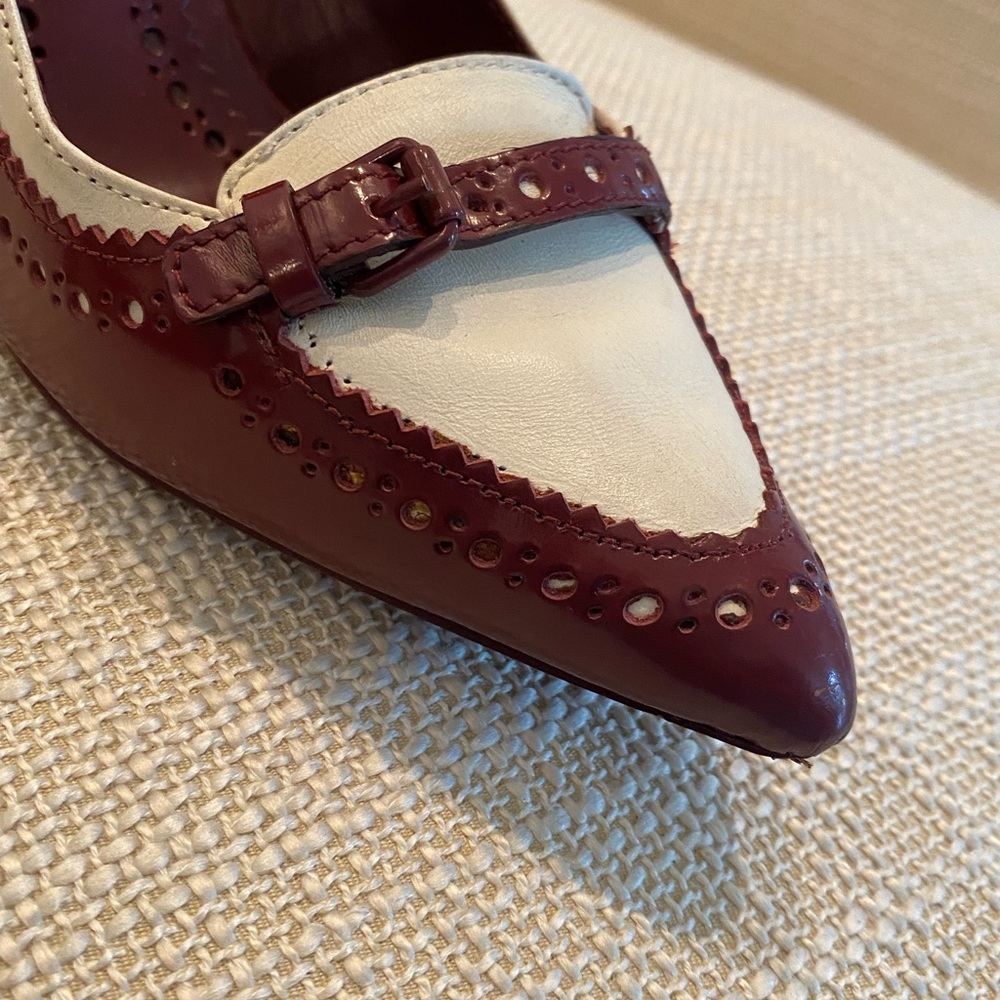 Vintage Tory Burch Spectator Pumps / Merlot & White / Womens Size 6 - Picture 6 of 13